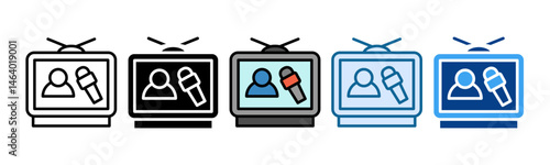 TV Interview Icon Set Multiple Style Collection
