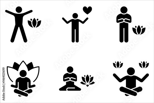 Mental health icon set, outline icons related to psychology, Collection of meditation on white background