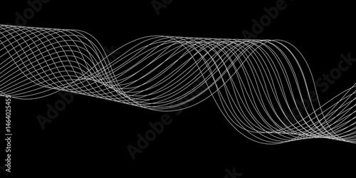 Abstract Black background with a glowing abstract waves. Abstract wave element for design. Digital frequency track equalizer, Futuristic background design. Long exposure, Light painting photography.