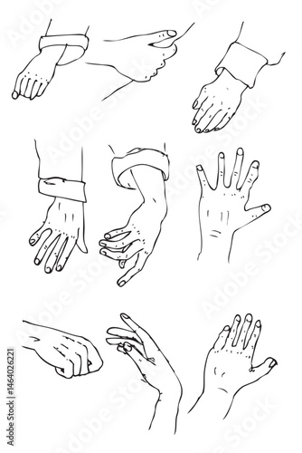 Various Hand Gesture, Simple Hand Draw Sketch Vector