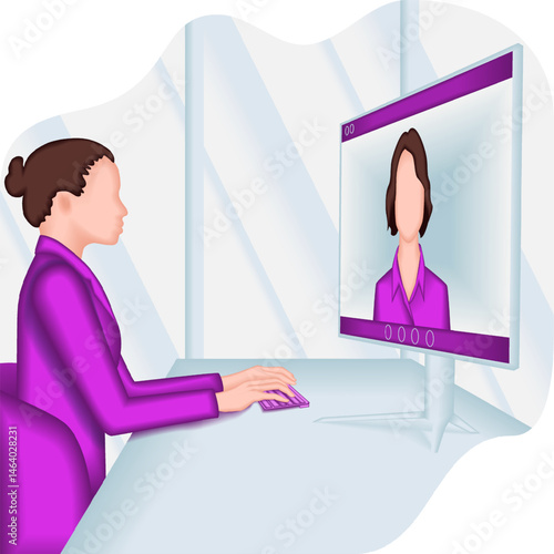 Businesswoman on video call with stakeholder Business talk, growth strategies, and confidence in every decision. 2D vector illustration.