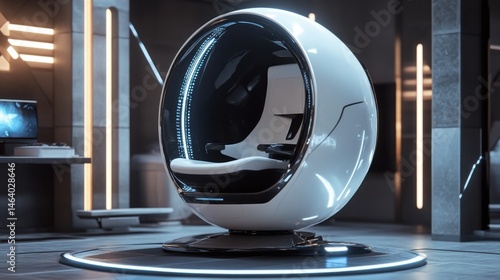 Futuristic pod chair in a modern tech environment