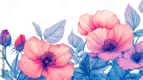 Wallpaper Mural Pink flowers with blue foliage arrangement, isolated, cut out transparent Torontodigital.ca