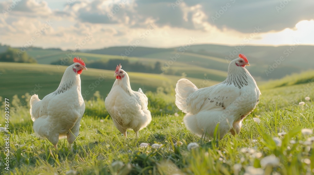 Fototapeta premium The White Chickens Outdoors