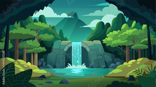 The waterfall grotto is tucked away in a lush forest with the sound of the cascading water acting as a soothing lullaby.