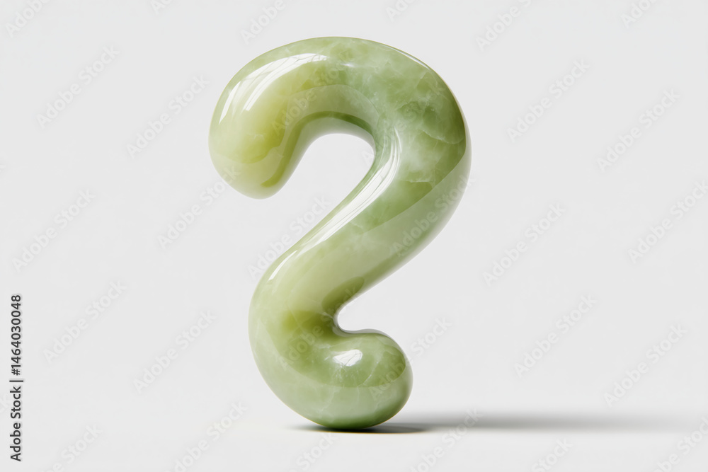 Green jade question mark, smooth polished surface, abstract shape, symbolizes inquiry, curiosity, or uncertainty Green jade question mark, smooth polished surface, abstract shape, symbolizes inquiry, curiosity, or uncertainty