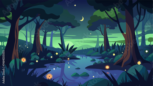 The mangrove forest comes alive at night with glowing fireflies and the distant call of nocturnal animals.