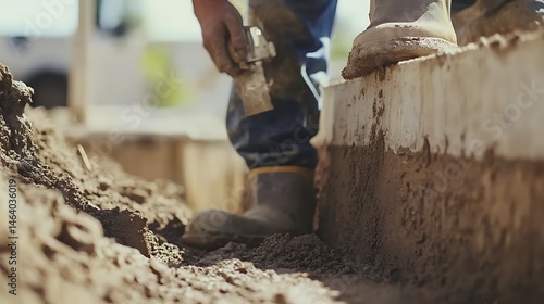 Construction Worker Using a Hammer on a Concrete Wall