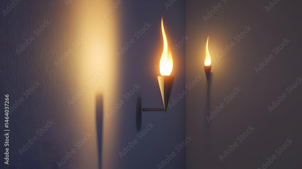 Fototapeta premium Two Illuminated Wall Torches In Corner Room