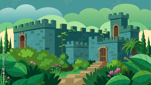 The ancient castle walls are covered in lush cascading vines making it seem almost as though the castle is being swallowed by nature. The gardens feature a variety of native plants