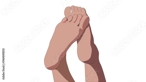 Illustration of crossed female bare feet with shadows