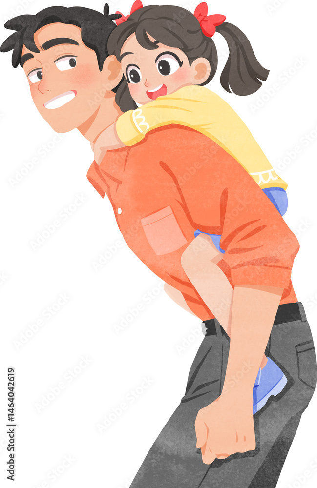 The warm parent-child time on father's back The warm parent-child time on father's back