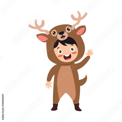 Happy Boy Reindeer Costume Cartoon