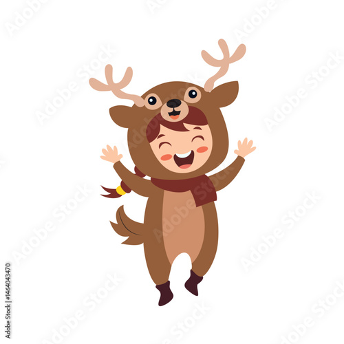 Happy Child Reindeer Costume Jumping