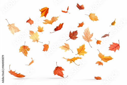 Falling Autumn Leaves Isolated on White