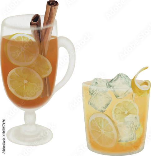 Gold Rush Cocktail, Hot Toddy, vector, watercolor, printable illustration, party drinks, bar cocktails, cocktail set, for menu