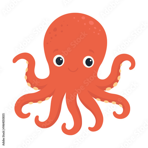 Cute Smiling Red Cartoon Octopus