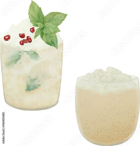 White Christmas Mojito, Eggnog, vector, watercolor, printable illustration, party drinks, bar cocktails, cocktail set, for menu