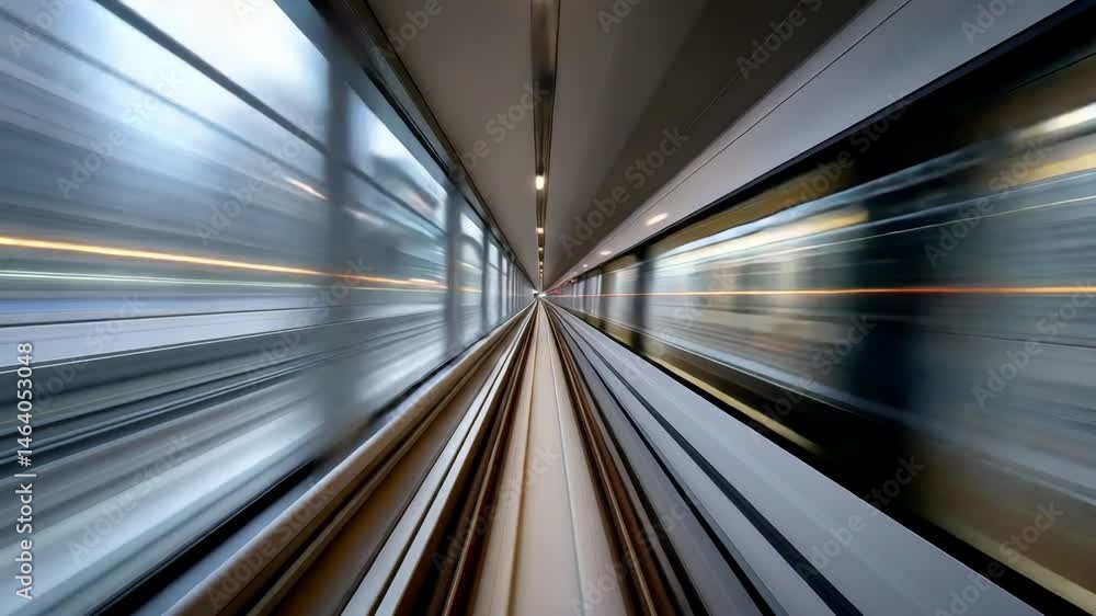 Train is moving through a tunnel with a blurry background. The train is the main focus of the image, and the tunnel is the background. Concept of motion and speed Train is moving through a tunnel with a blurry background. The train is the main focus of the image, and the tunnel is the background. Concept of motion and speed
