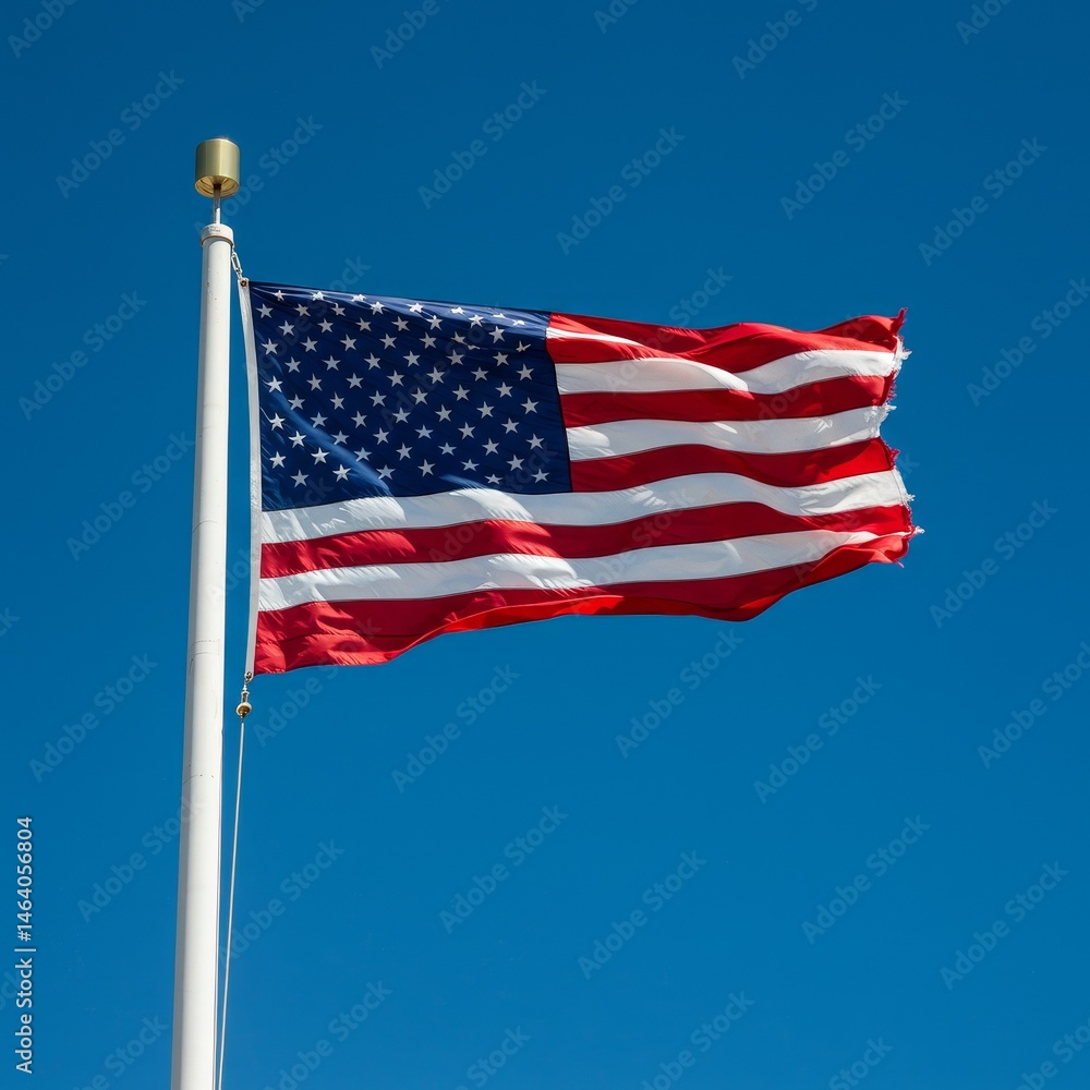 Realistic Image American Flag Waving in The Blue Sky Realistic Image American Flag Waving in The Blue Sky