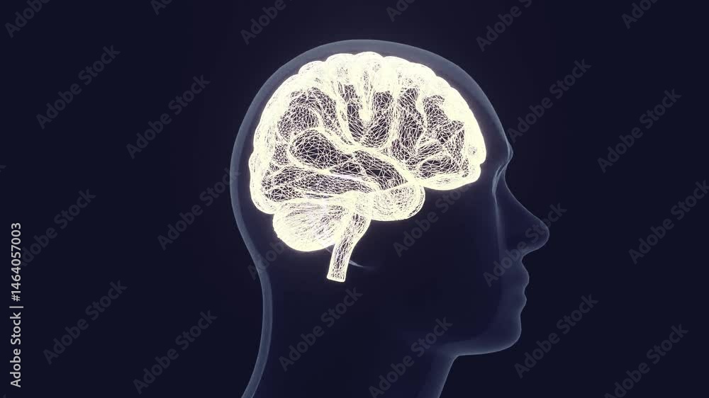 Wireframe Human Brain Inside Head Silhouette Wireframe Human Brain Inside Head Silhouette