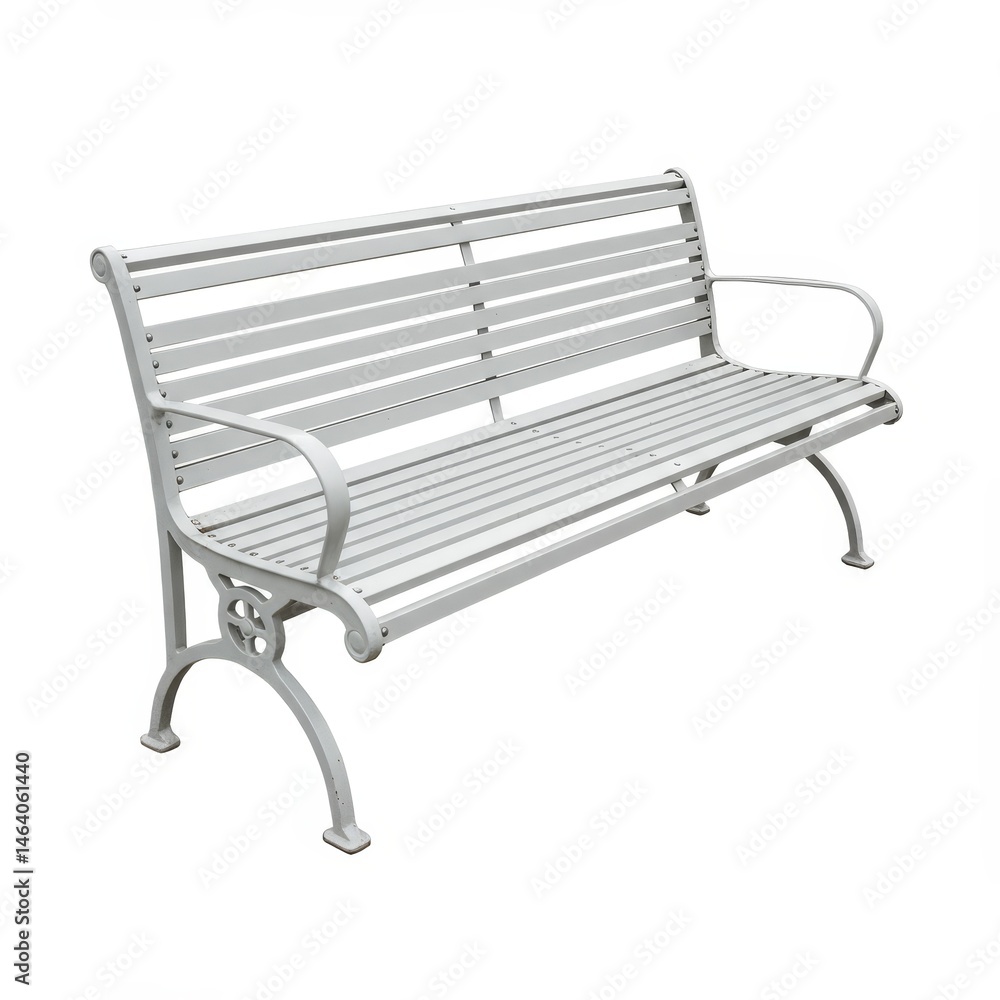 Realistic Image of White Park Bench Outdoor Seat Iron Furniture Realistic Image of White Park Bench Outdoor Seat Iron Furniture