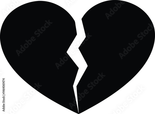 Broken Heart Silhouette, Crack, EPS Vector,Perfect for emotional, love, and heartbreak