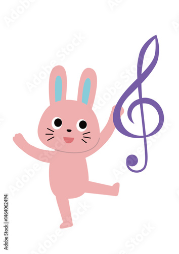 ト音記号を持つかわいいウサギのイラスト