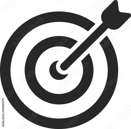 Bullseye target with arrow hitting center for business goal concept, solid icon vector.