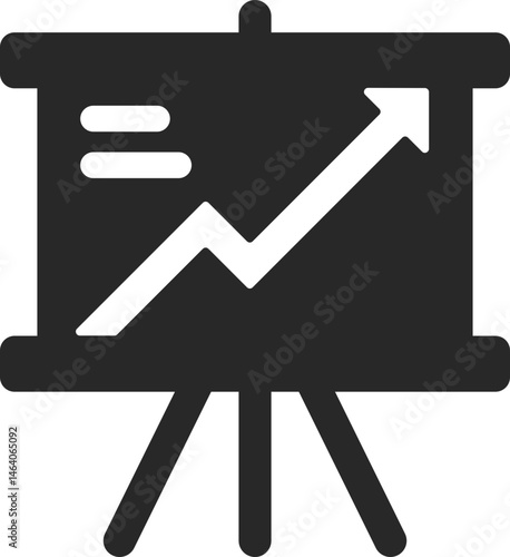 Business presentation board with growth chart icon, solid icon vector.