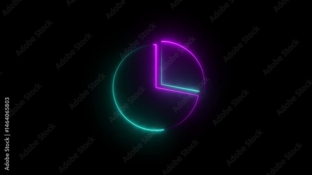 glowing neon line pie chart animated icon over black background glowing neon line pie chart animated icon over black background