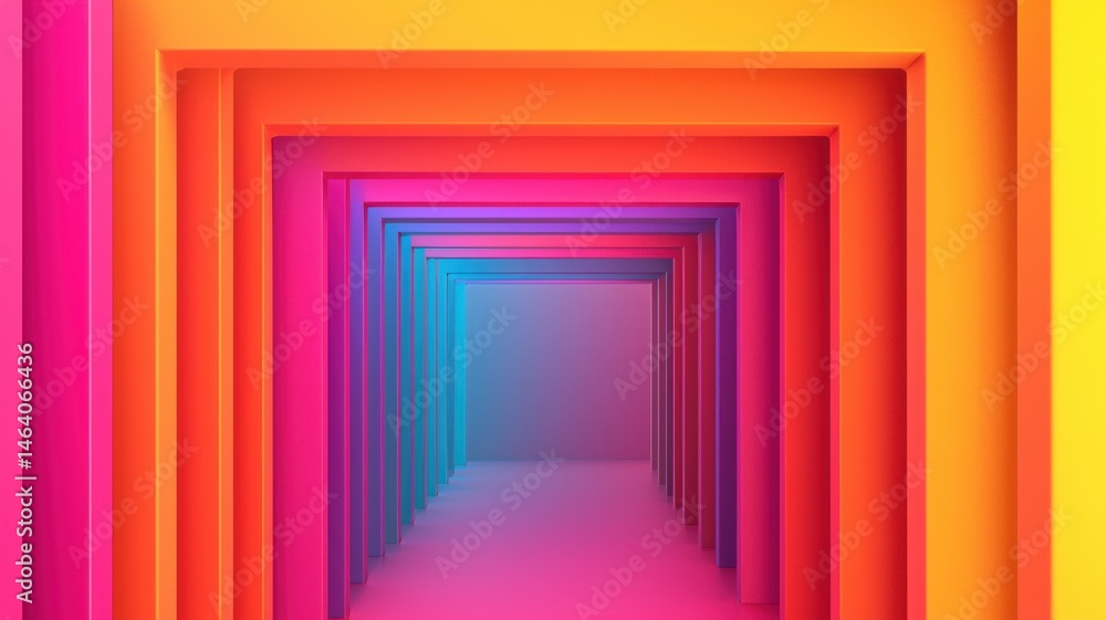 Fototapeta premium A vibrant tunnel of colorful geometric frames creating a hypnotic, abstract visual effect.