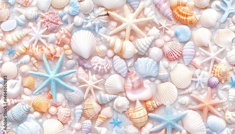 Pastel seashells and starfish background Pastel seashells and starfish background