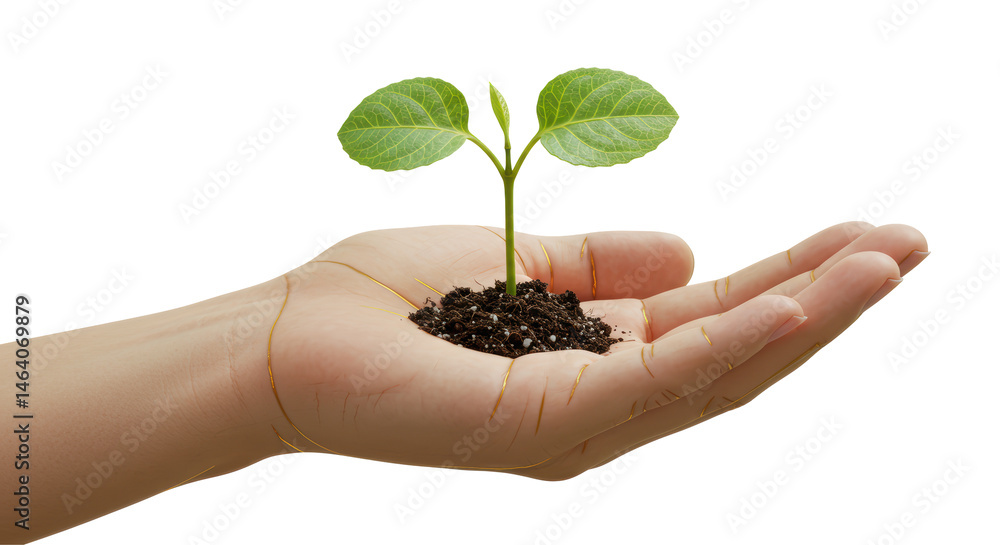 Isolated Hand Holding Small Plant Growth and Nurturing Concept Isolated Hand Holding Small Plant Growth and Nurturing Concept