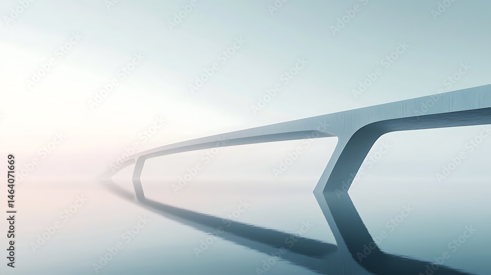 Fototapeta premium Abstract architectural structure reflecting on surface with sky background