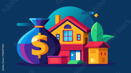 House investment big money bag home purchase vibrant illustration property ownership financial