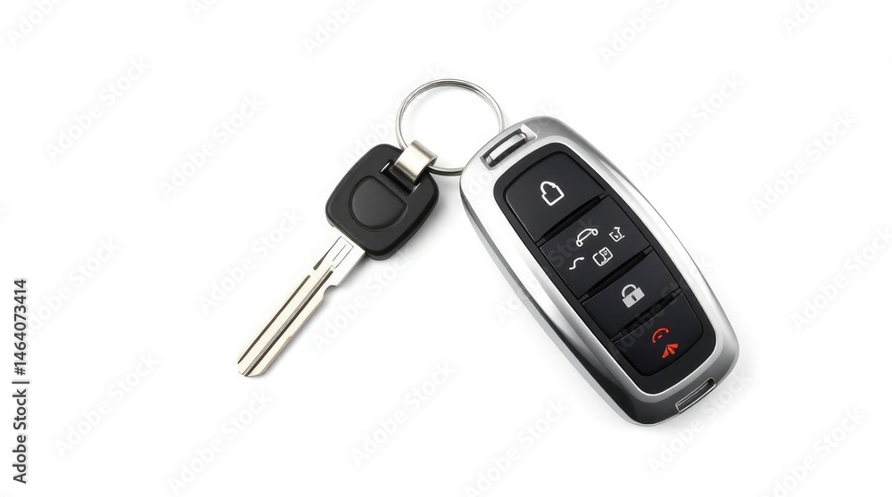 Car keys with remote on white conveys security, modern vehicle access, and keyless entry system. Car keys with remote on white conveys security, modern vehicle access, and keyless entry system.
