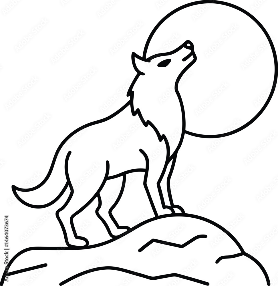 Obraz premium Howling Werewolf Line Art Illustration for Halloween