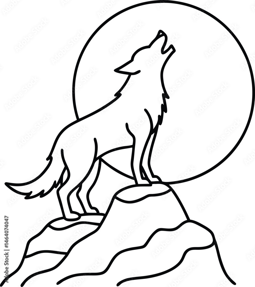 Obraz premium Howling Werewolf Line Art Illustration for Halloween