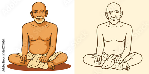 Sant Gajanan Maharaj Sitting in Meditation Pose, Indian Spiritual Guru Vector Illustration

