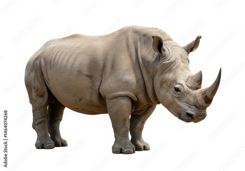 Obraz premium Full body of a white rhinoceros standing isolated on a white background