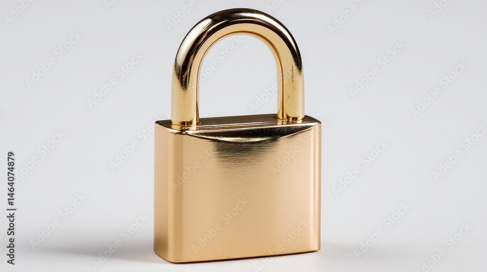 Fototapeta premium Golden padlock and key, a symbol of security, access control, data protection