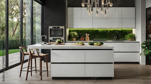 Modern Minimalist Kitchen with Matte White Cabinets and Black Accents

