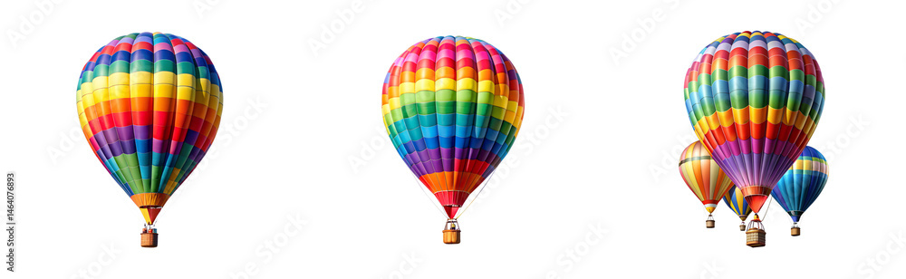Obraz premium Hot air balloons with rainbow colors against solid black, cut out transparent