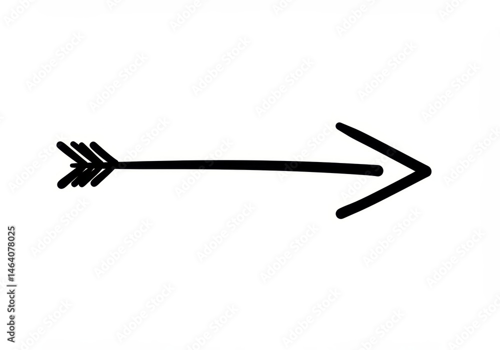 Fototapeta premium Drawn arrow pointing right on white background for direction or navigation
