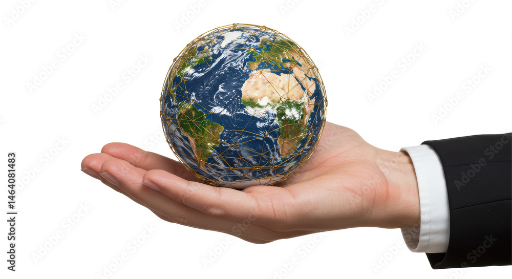 Isolated Hand Holding Globe with Network Isolated Hand Holding Globe with Network