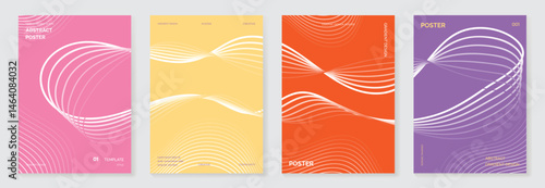 Abstract line wave poster background vector set. Cover template with vibrant perspective dot halftone, line wave. Ideal design for social media, cover, banner, music, ads.