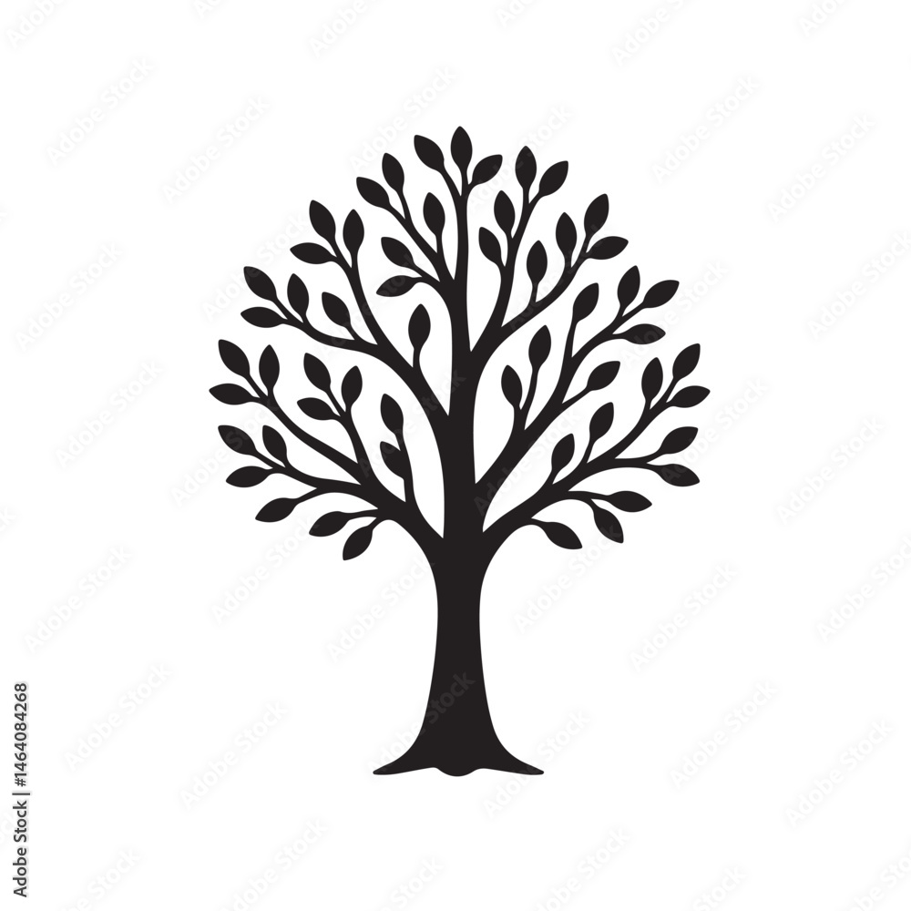 Fototapeta premium Tree with Branches Silhouette, Simple Shapes Nature Icon Vector