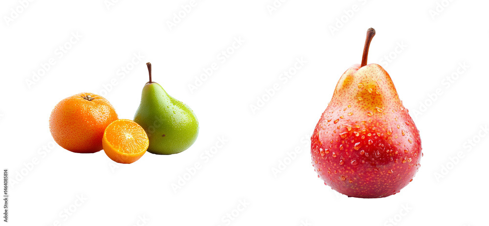 Tangerine, Pear, and Red Pear Still Life, Cut Out Transparent Tangerine, Pear, and Red Pear Still Life, Cut Out Transparent