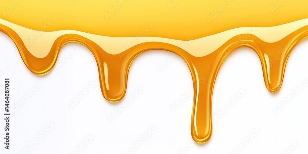 Fototapeta premium Golden honey dripping on bright white background